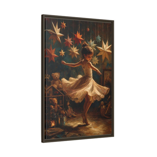 Main Mockup. Fairytale Dancing Girl Childhood Stars Art shown as framed canvas print