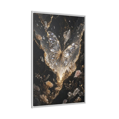 Side Mockup 7. Fairytale Diamond Butterfly Gold And Black shown as stretched canvas wall art