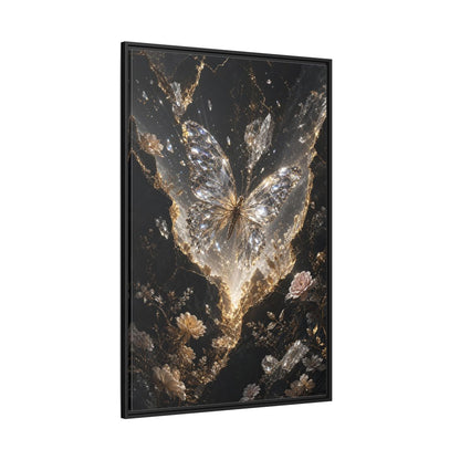 Side Mockup 12. Fairytale Diamond Butterfly Gold And Black shown as stretched canvas wall art
