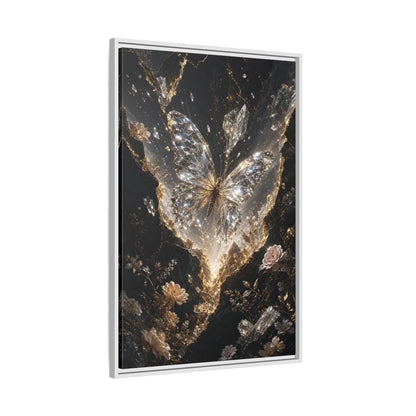 Side Mockup 9. Fairytale Diamond Butterfly Gold And Black shown as stretched canvas wall art