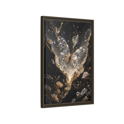 Side Mockup 2. Fairytale Diamond Butterfly Gold And Black shown as stretched canvas wall art