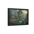 Side Mockup 6. Fairytale Enchanted City Green And Blue Fantasy shown as stretched canvas wall art