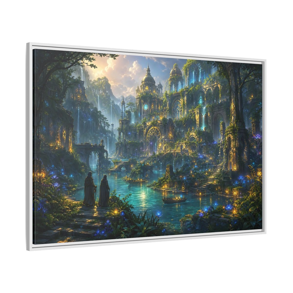 Side Mockup 7. Fairytale Enchanted City Enchanted City Scape shown as stretched canvas wall art