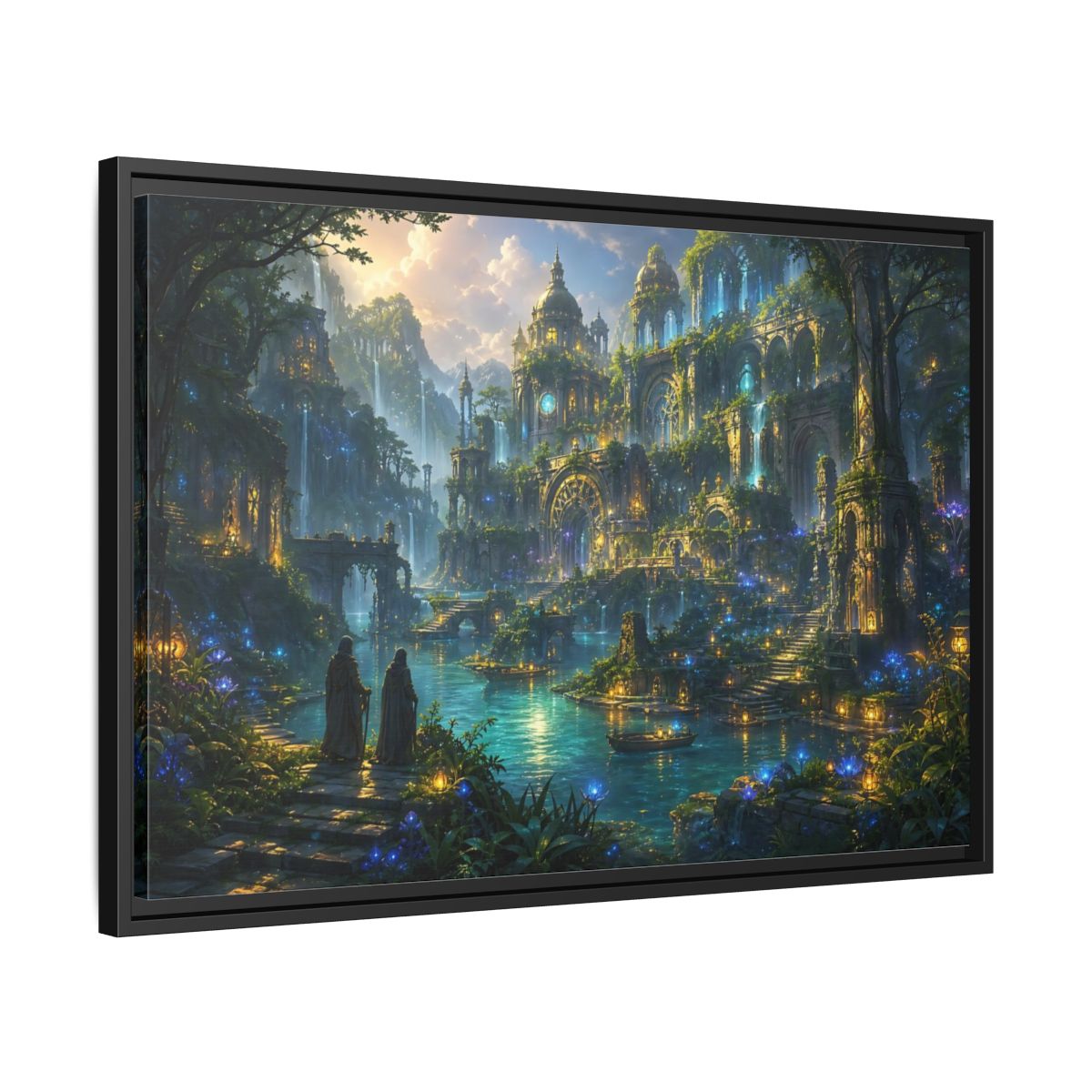 Side Mockup 14. Fairytale Enchanted City Enchanted City Scape shown as stretched canvas wall art