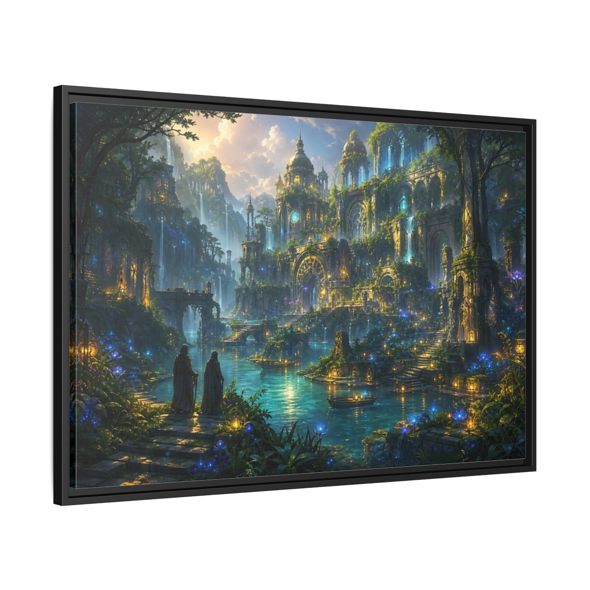 Side Mockup 13. Fairytale Enchanted City Enchanted City Scape shown as stretched canvas wall art