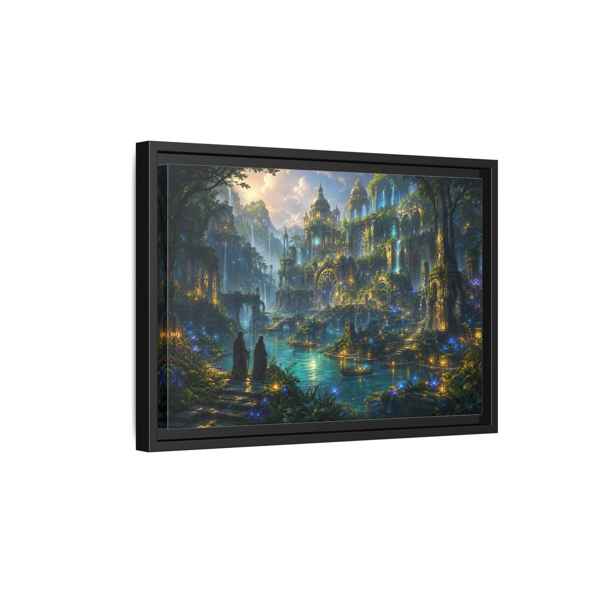 Side Mockup 6. Fairytale Enchanted City Enchanted City Scape shown as stretched canvas wall art