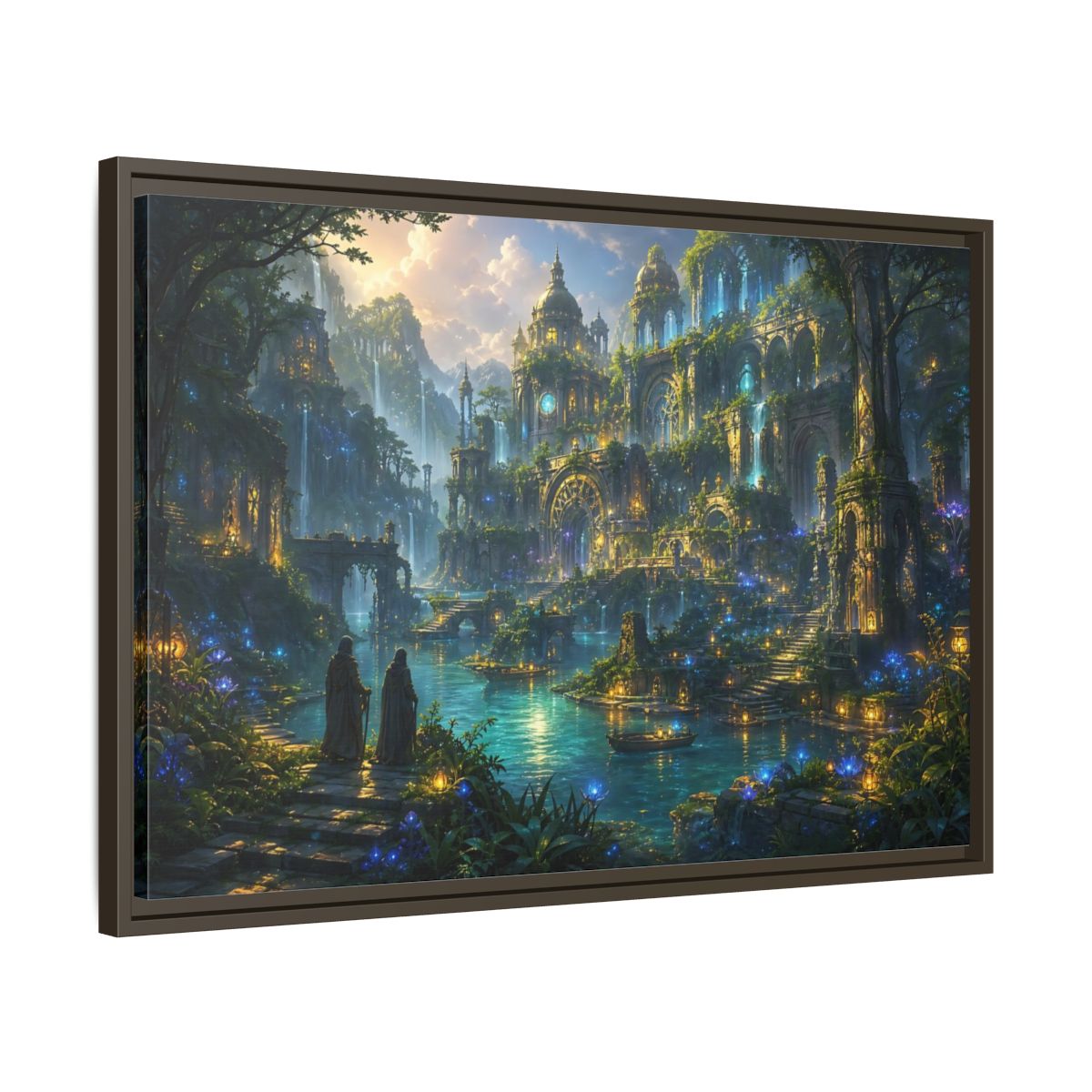 Side Mockup 11. Fairytale Enchanted City Enchanted City Scape shown as stretched canvas wall art