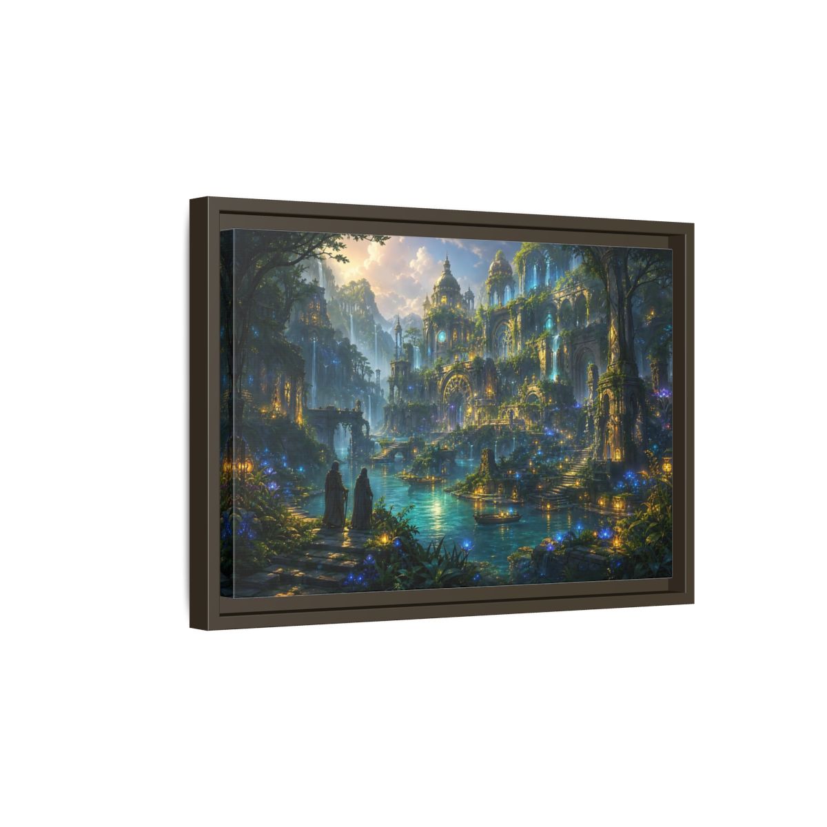 Side Mockup 5. Fairytale Enchanted City Enchanted City Scape shown as stretched canvas wall art