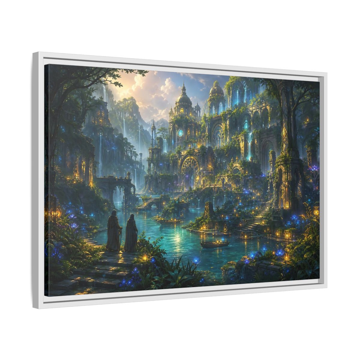 Side Mockup 10. Fairytale Enchanted City Enchanted City Scape shown as stretched canvas wall art