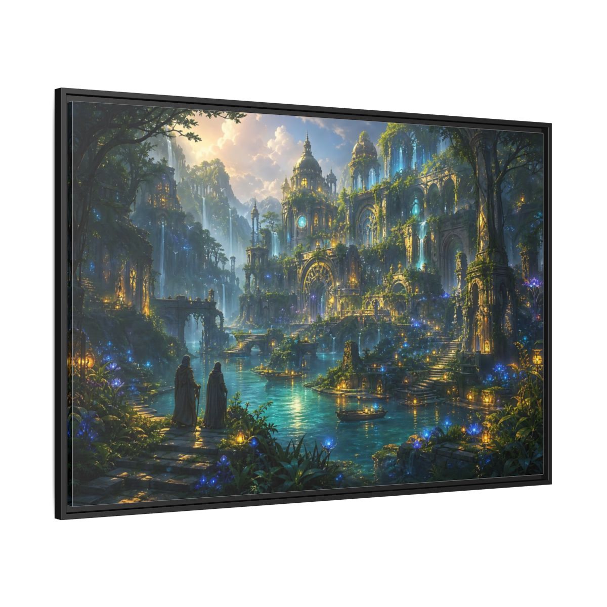 Side Mockup 12. Fairytale Enchanted City Enchanted City Scape shown as stretched canvas wall art