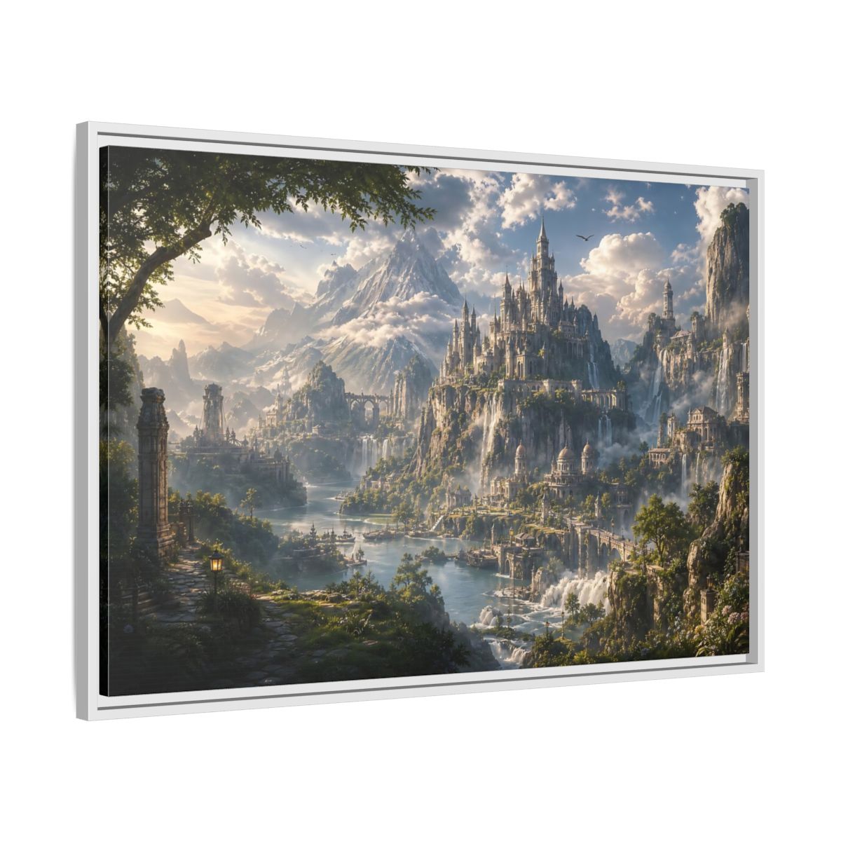 Side Mockup 9. Fairytale Fantasy Castle Enchanted Mountain Castle shown as stretched canvas wall art