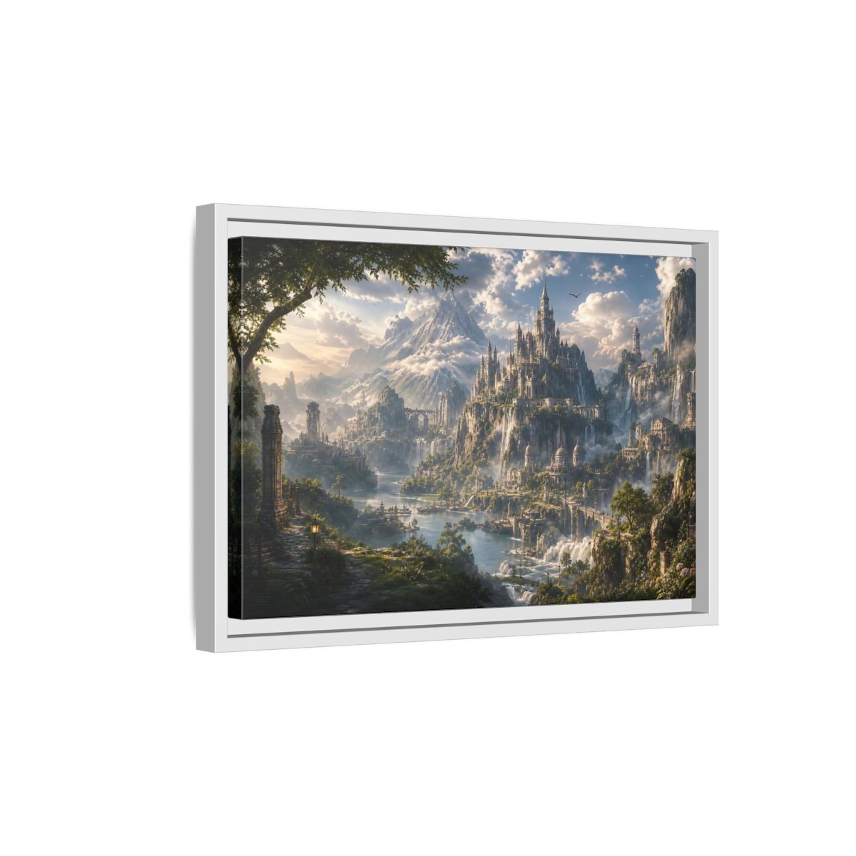 Side Mockup 4. Fairytale Fantasy Castle Enchanted Mountain Castle shown as stretched canvas wall art