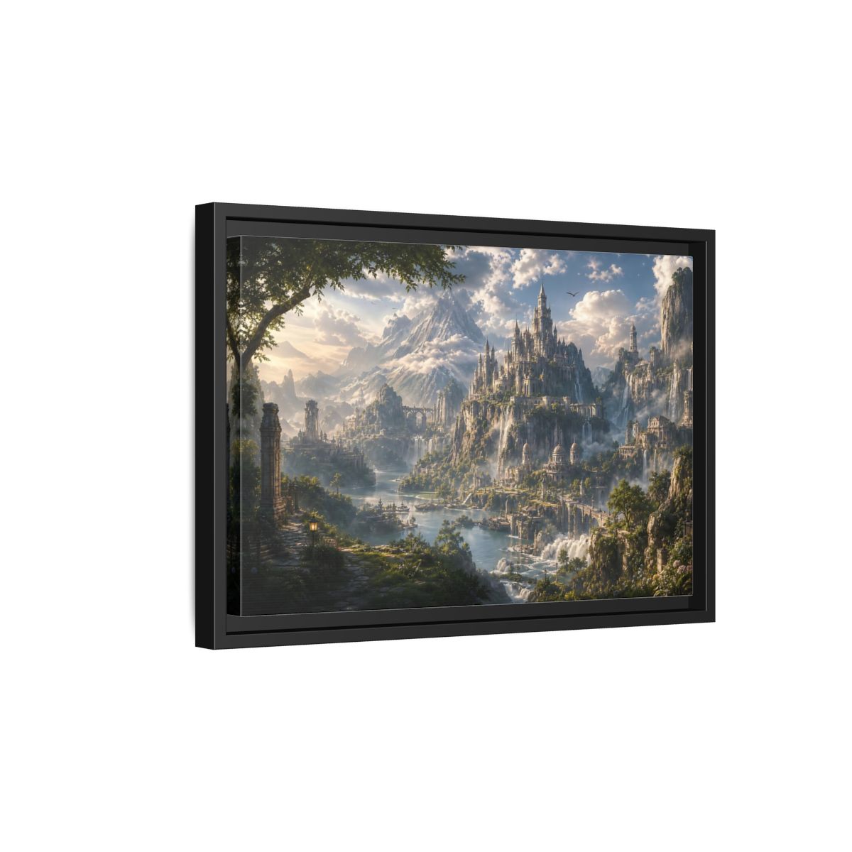 Side Mockup 6. Fairytale Fantasy Castle Enchanted Mountain Castle shown as stretched canvas wall art