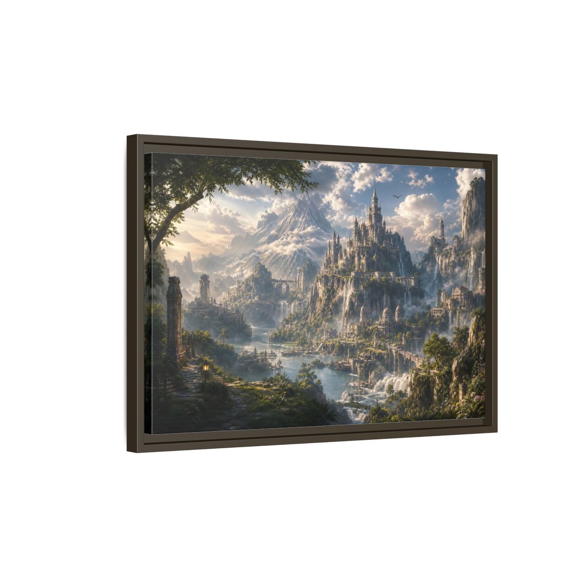 Side Mockup 2. Fairytale Fantasy Castle Enchanted Mountain Castle shown as stretched canvas wall art