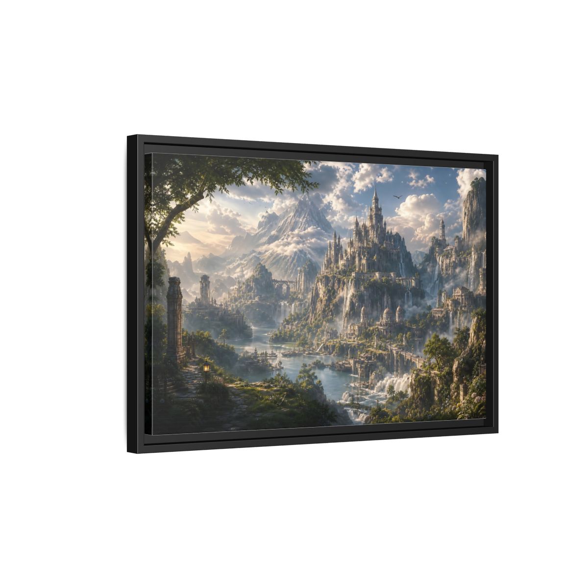 Side Mockup 3. Fairytale Fantasy Castle Enchanted Mountain Castle shown as stretched canvas wall art