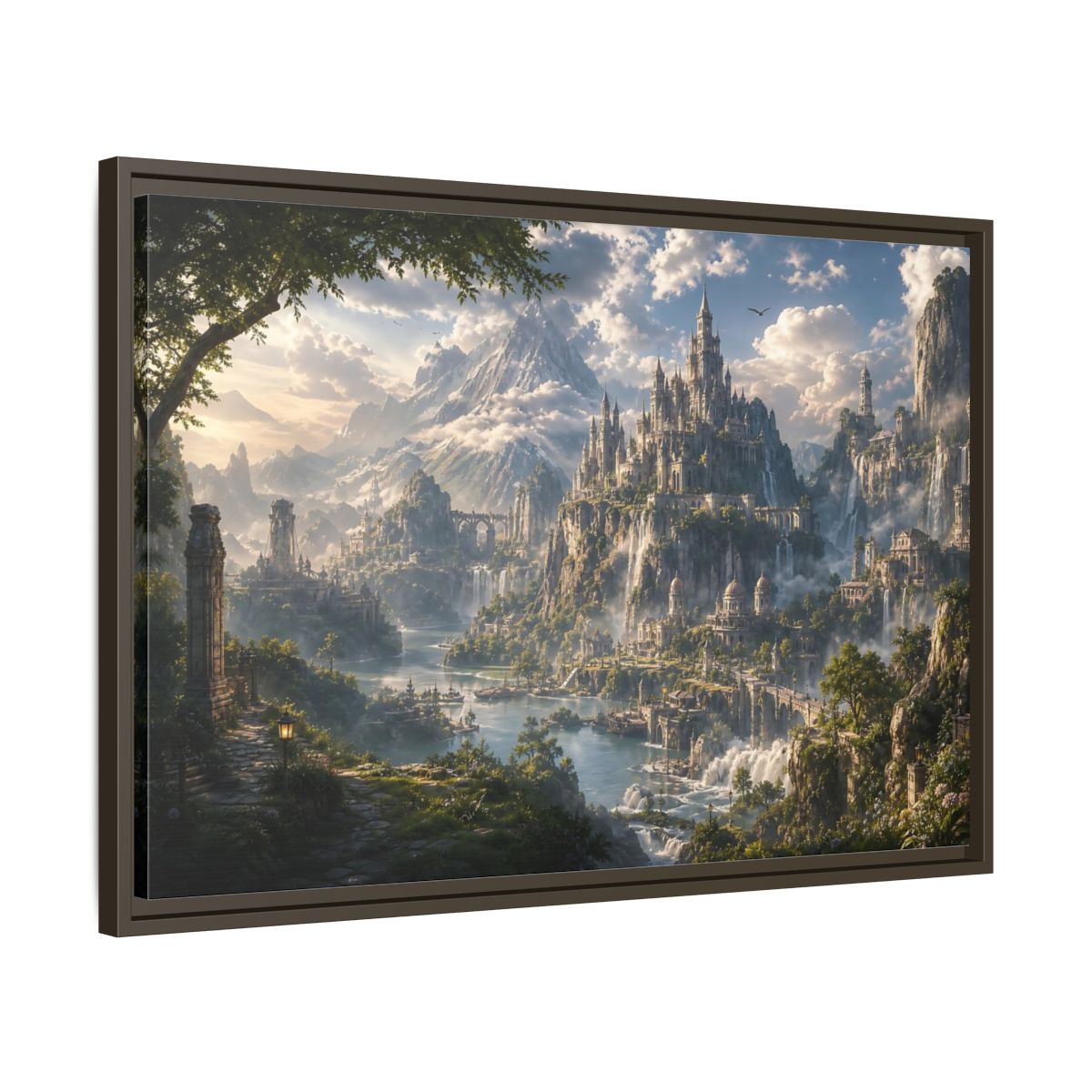 Side Mockup 11. Fairytale Fantasy Castle Enchanted Mountain Castle shown as stretched canvas wall art