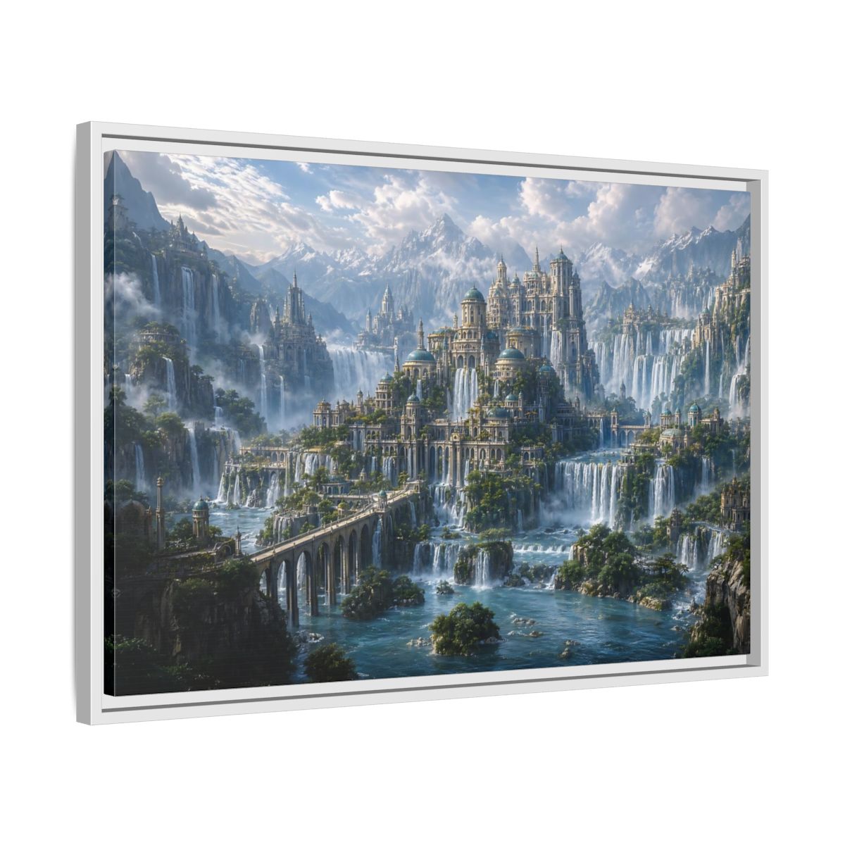 Side Mockup 10. Fairytale Fantasy City Fantasy Cityscape shown as stretched canvas wall art