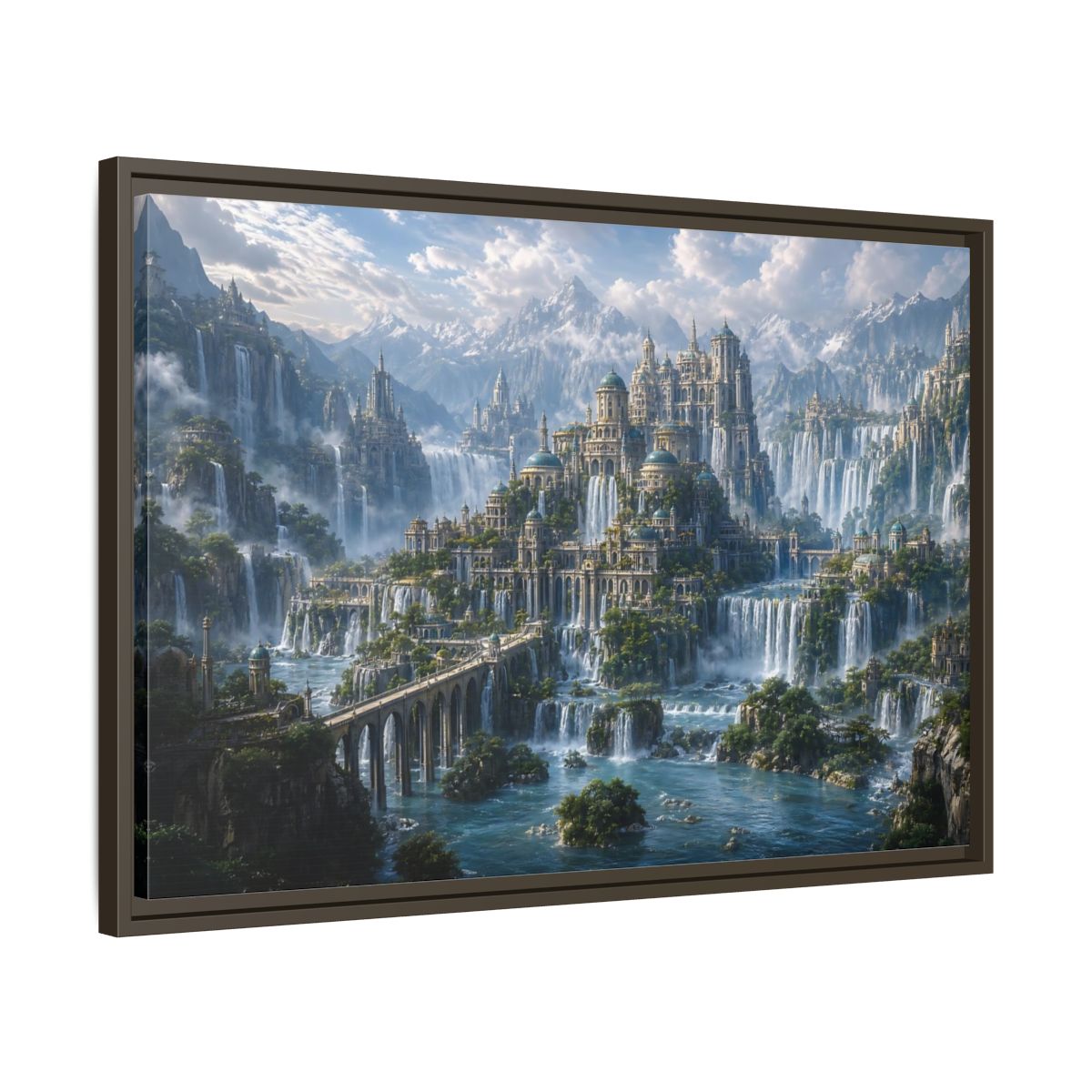 Side Mockup 11. Fairytale Fantasy City Fantasy Cityscape shown as stretched canvas wall art