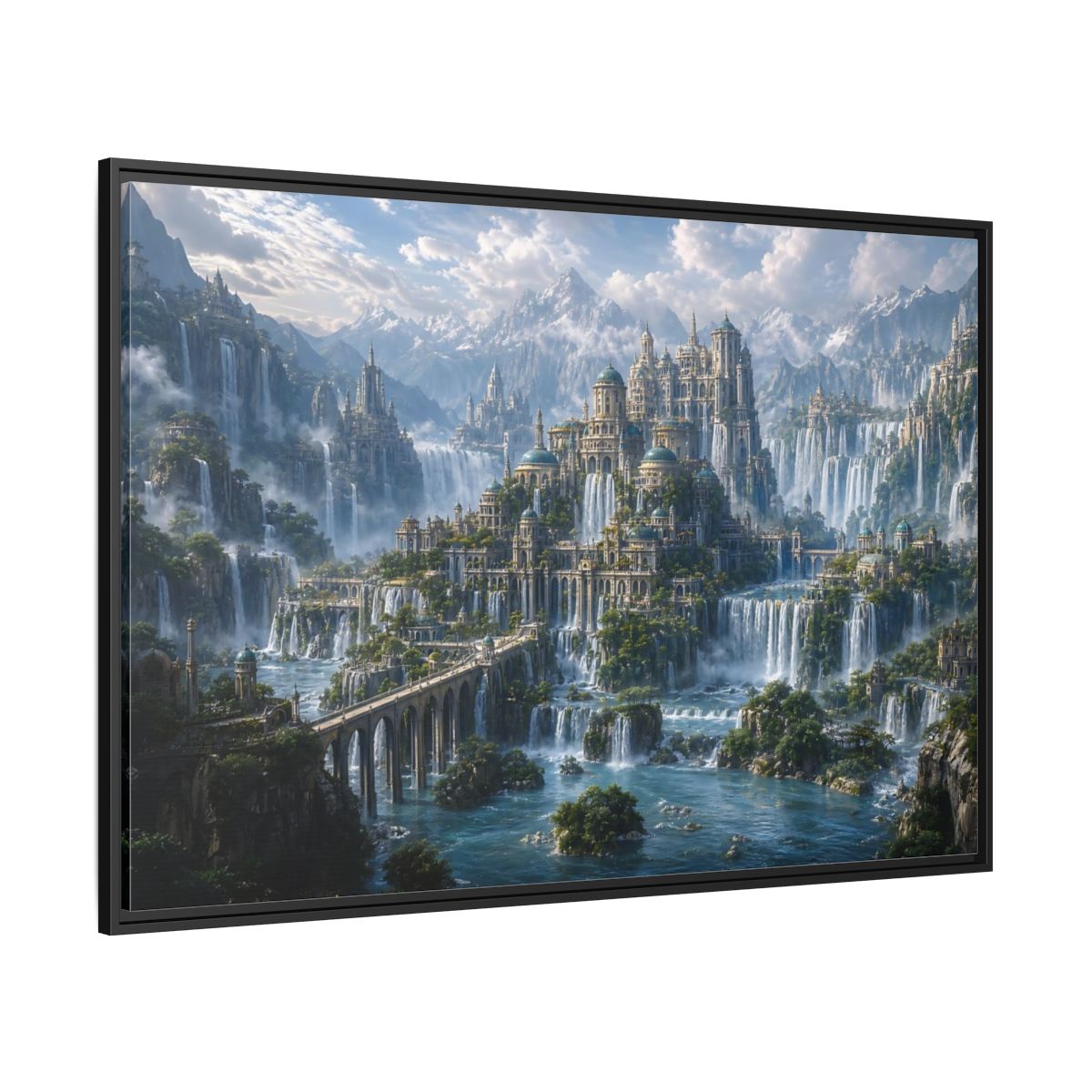 Side Mockup 12. Fairytale Fantasy City Fantasy Cityscape shown as stretched canvas wall art