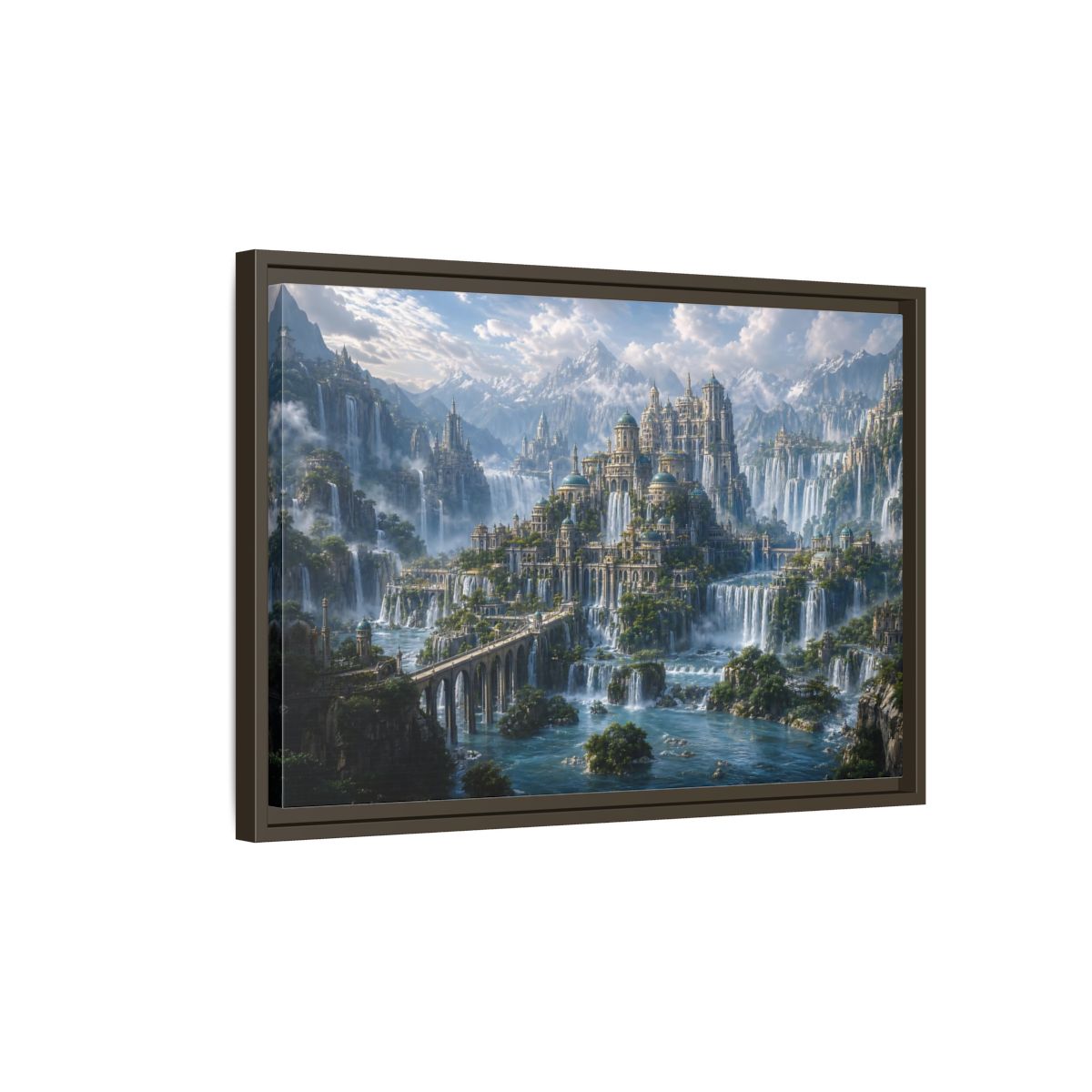 Side Mockup 2. Fairytale Fantasy City Fantasy Cityscape shown as stretched canvas wall art