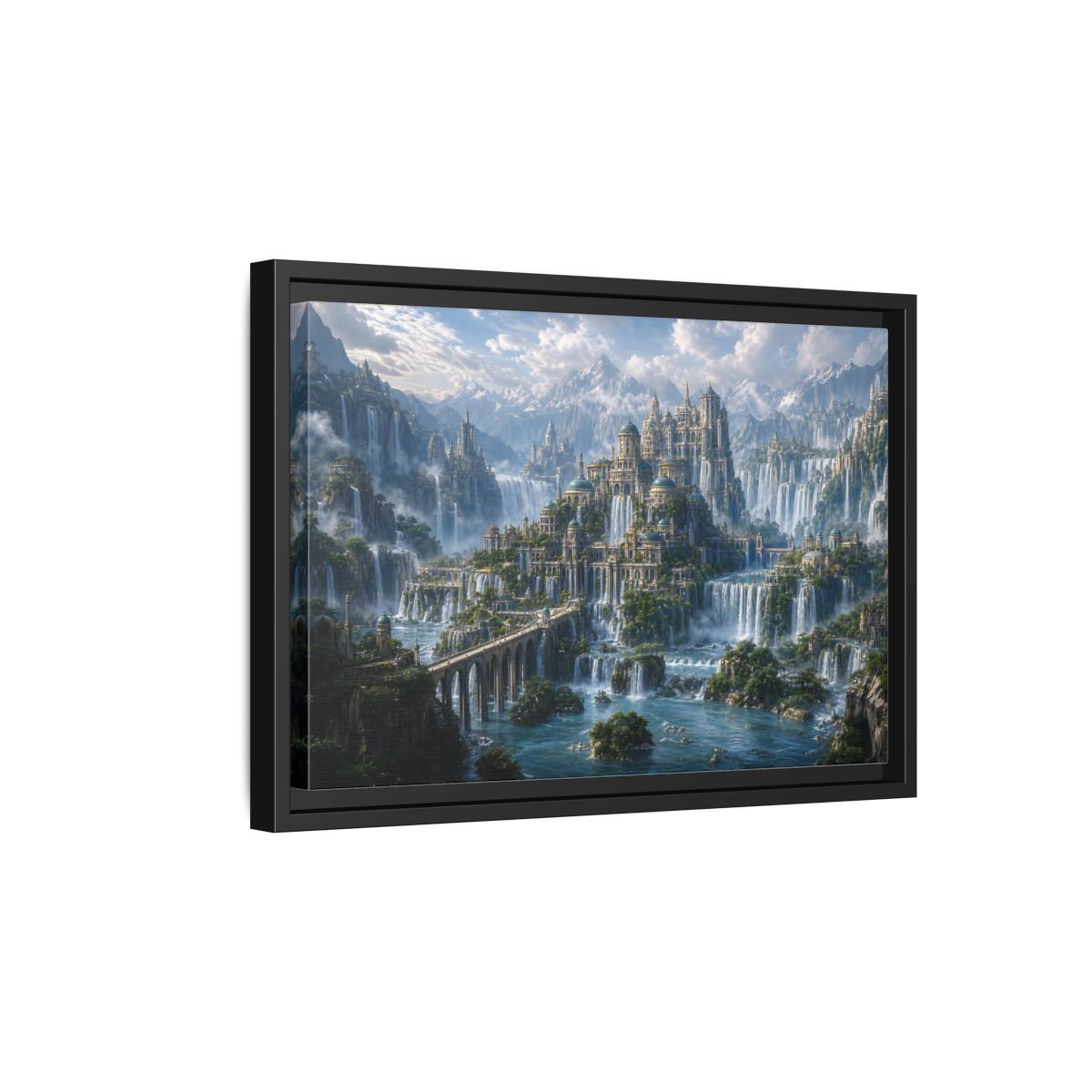 Side Mockup 6. Fairytale Fantasy City Fantasy Cityscape shown as stretched canvas wall art