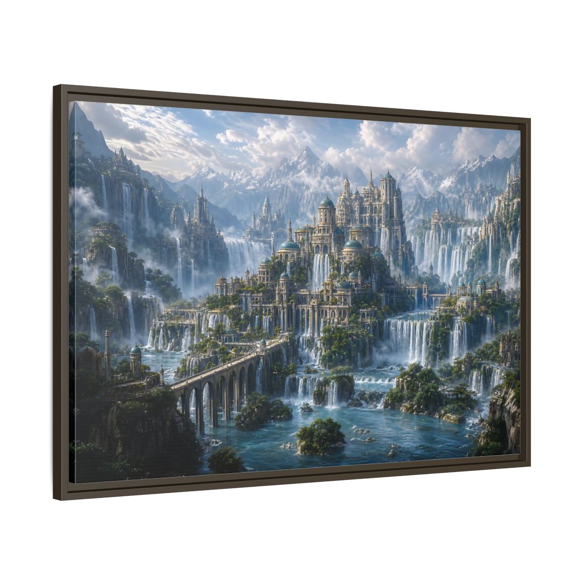 Main Mockup. Fairytale Fantasy City Fantasy Cityscape shown as stretched canvas wall art
