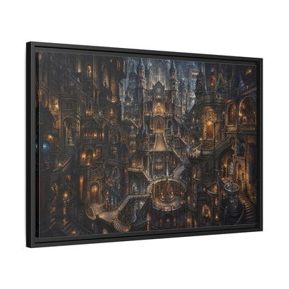Side Mockup 14. Fairytale Fantasy City Gothic Fantasy City shown as stretched canvas wall art