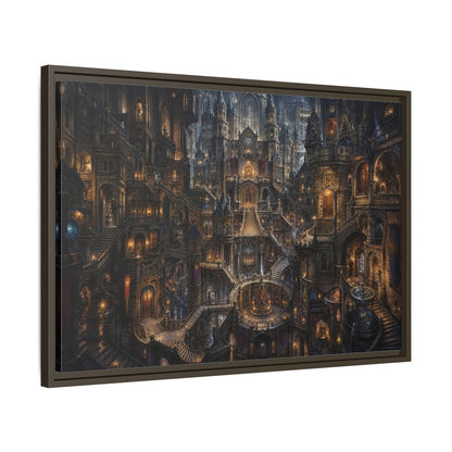 Side Mockup 11. Fairytale Fantasy City Gothic Fantasy City shown as stretched canvas wall art
