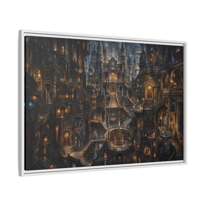 Side Mockup 9. Fairytale Fantasy City Gothic Fantasy City shown as stretched canvas wall art