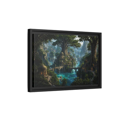 Side Mockup 6. Fairytale Fantasy City Green Fantasy Landscape shown as stretched canvas wall art