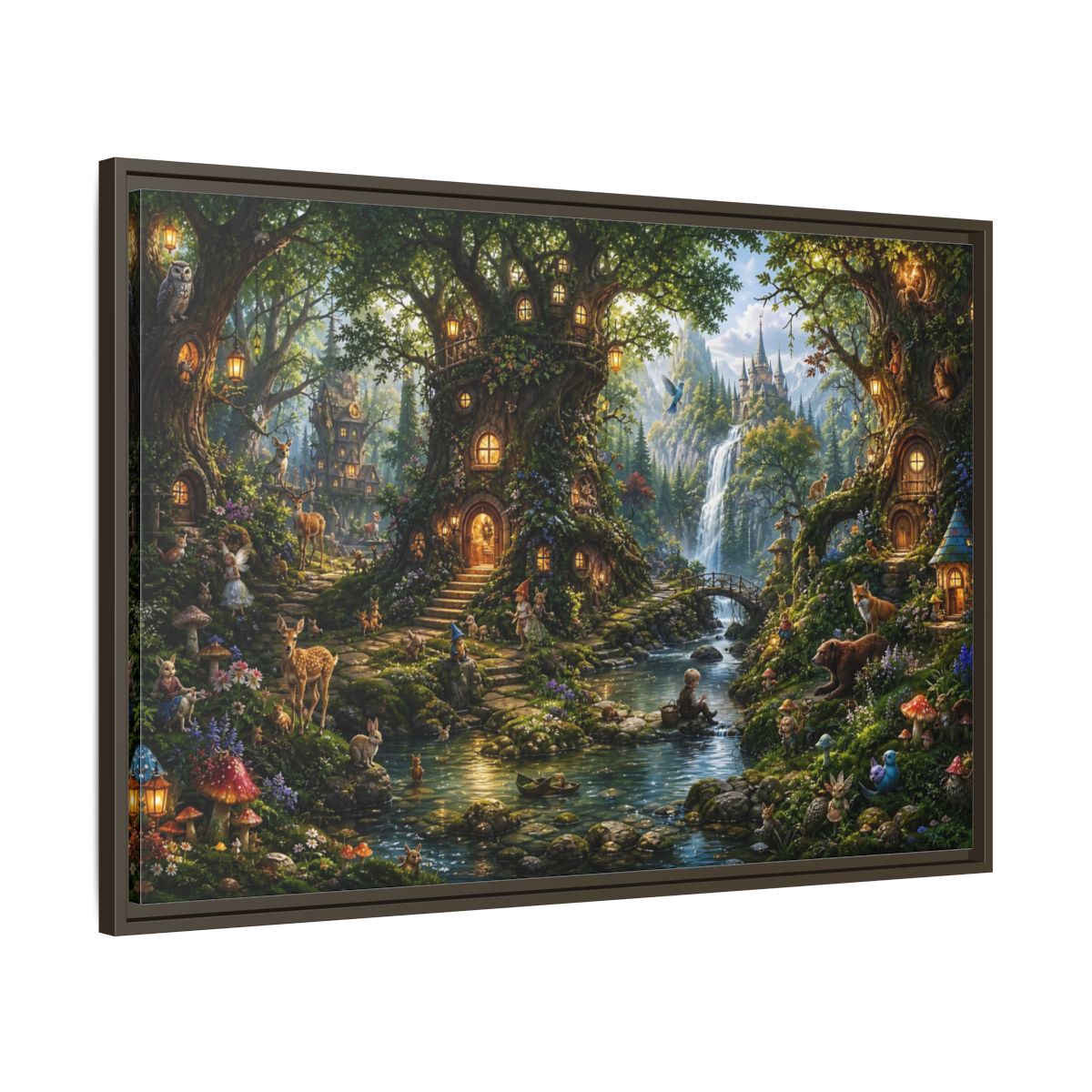 Main Mockup. Fairytale Fantasy Forest Enchanted Forest Green shown as stretched canvas wall art