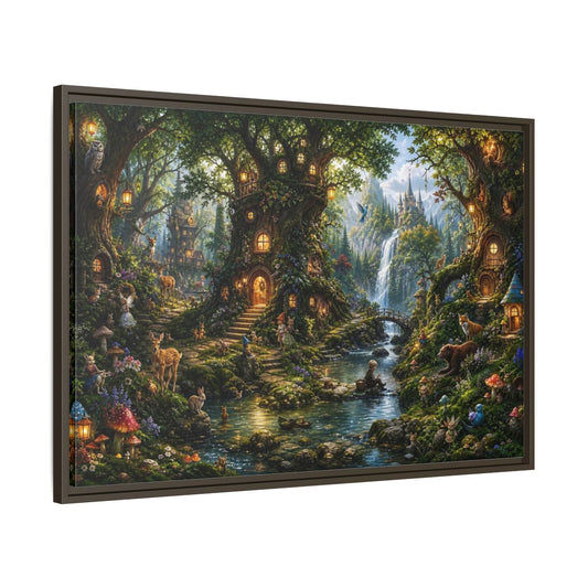 Main Mockup. Fairytale Fantasy Forest Enchanted Forest Green shown as stretched canvas wall art