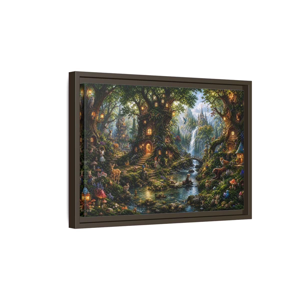 Side Mockup 5. Fairytale Fantasy Forest Enchanted Forest Green shown as stretched canvas wall art