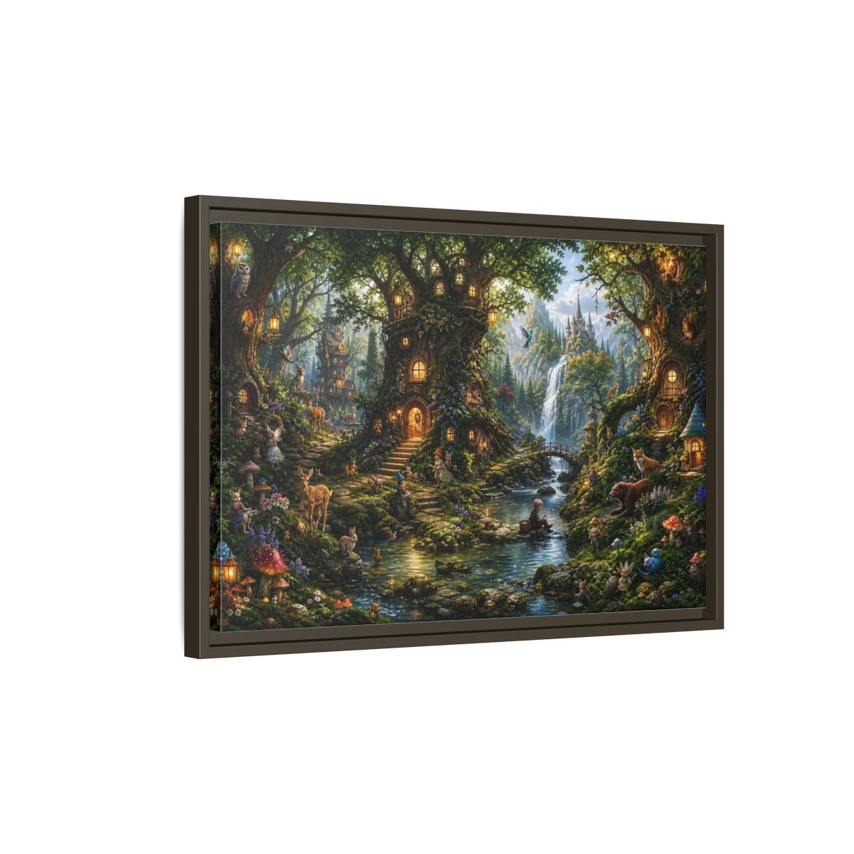 Side Mockup 2. Fairytale Fantasy Forest Enchanted Forest Green shown as stretched canvas wall art