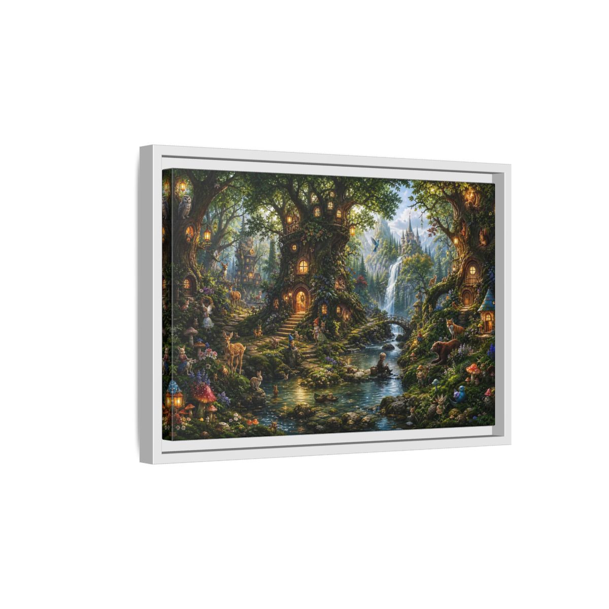Side Mockup 4. Fairytale Fantasy Forest Enchanted Forest Green shown as stretched canvas wall art