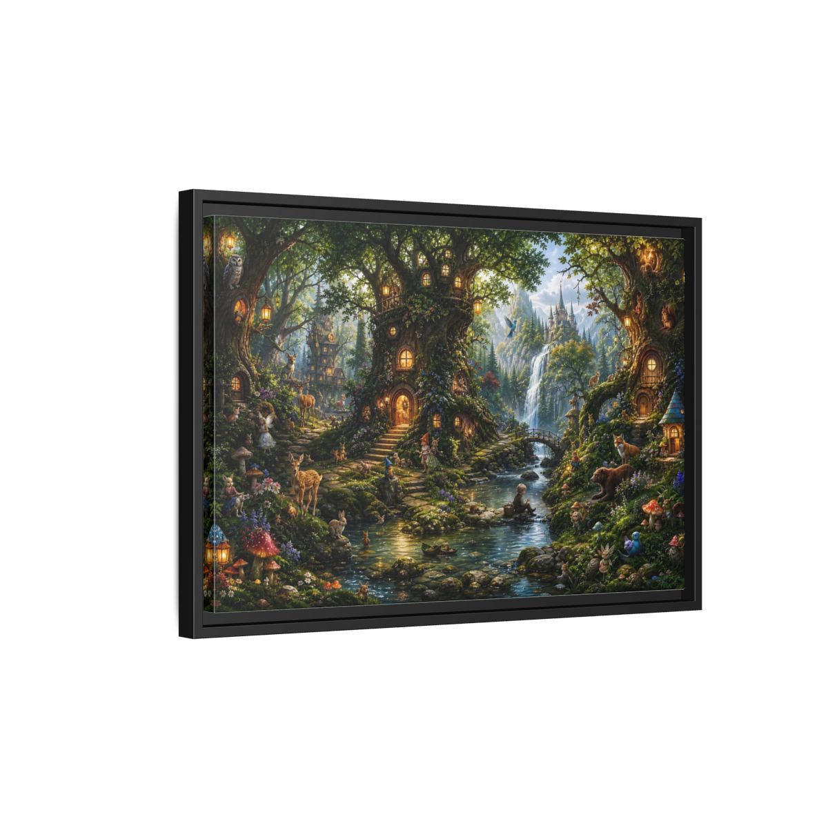 Side Mockup 3. Fairytale Fantasy Forest Enchanted Forest Green shown as stretched canvas wall art