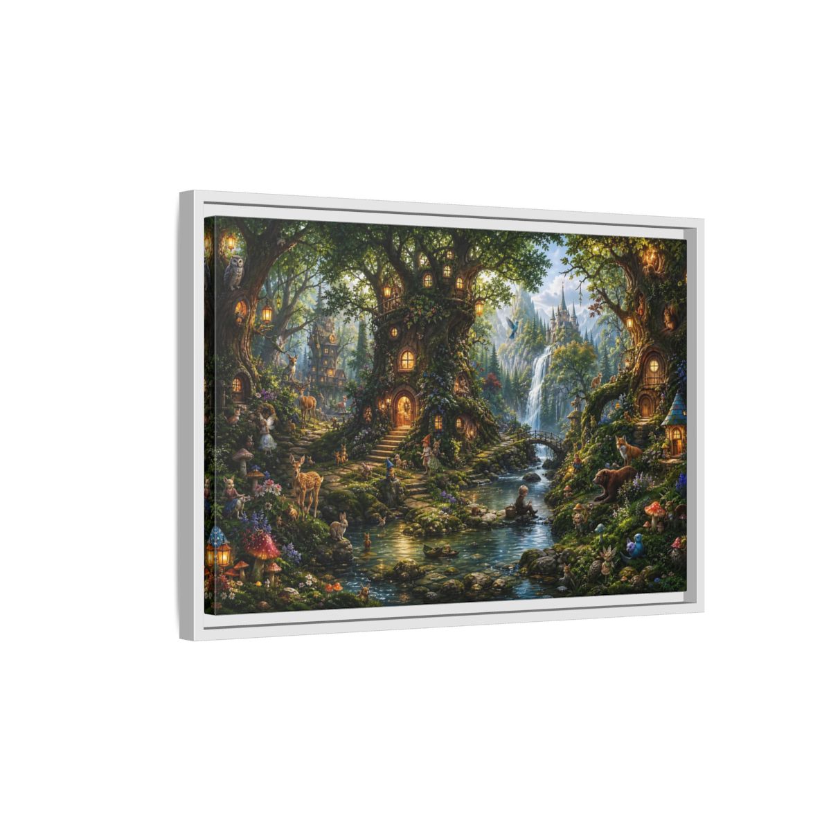 Side Mockup 1. Fairytale Fantasy Forest Enchanted Forest Green shown as stretched canvas wall art