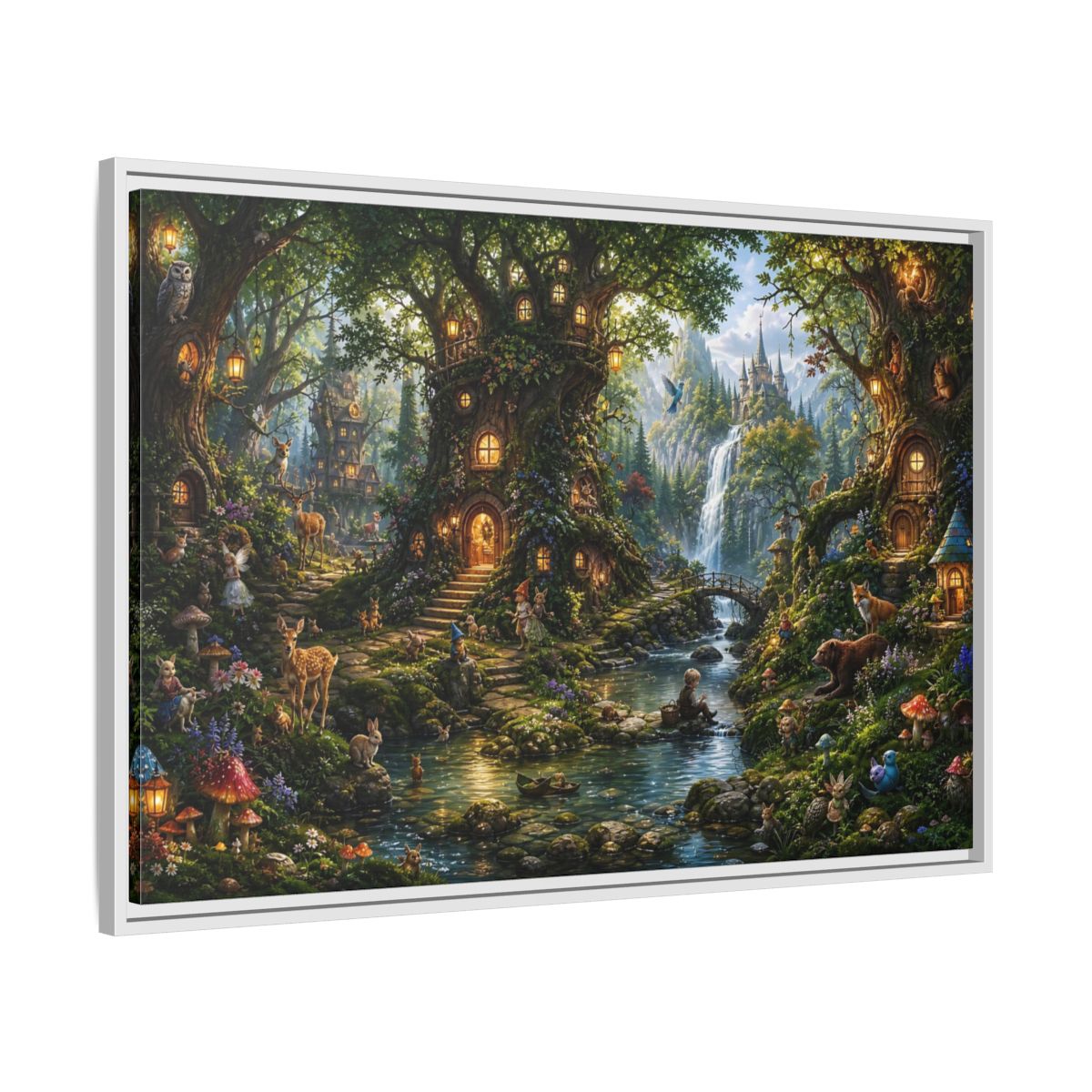 Side Mockup 9. Fairytale Fantasy Forest Enchanted Forest Green shown as stretched canvas wall art