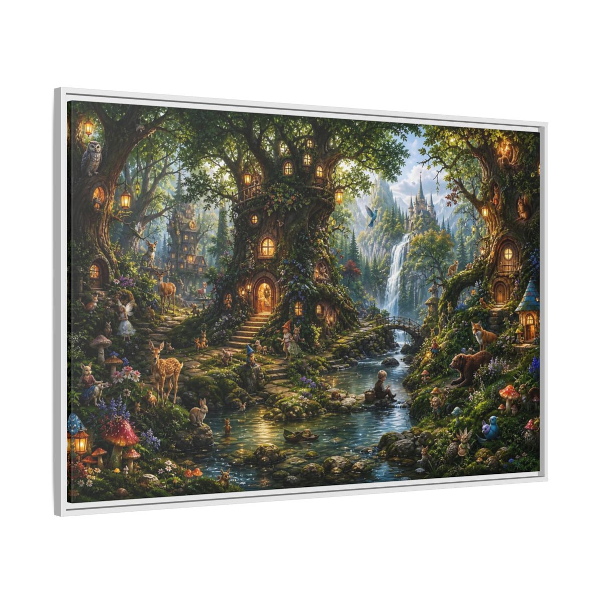 Side Mockup 7. Fairytale Fantasy Forest Enchanted Forest Green shown as stretched canvas wall art