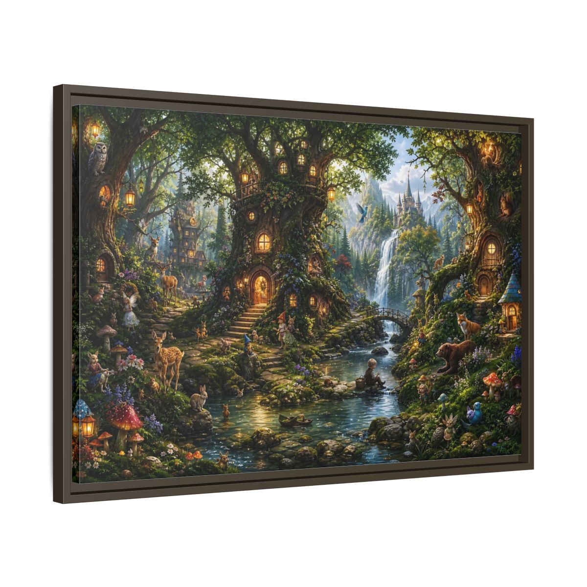Side Mockup 11. Fairytale Fantasy Forest Enchanted Forest Green shown as stretched canvas wall art