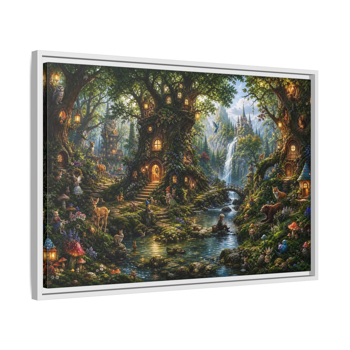Side Mockup 10. Fairytale Fantasy Forest Enchanted Forest Green shown as stretched canvas wall art