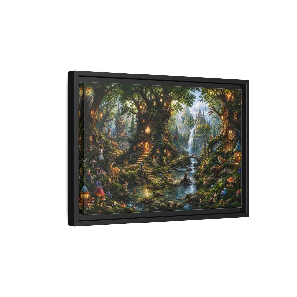 Side Mockup 6. Fairytale Fantasy Forest Enchanted Forest Green shown as stretched canvas wall art