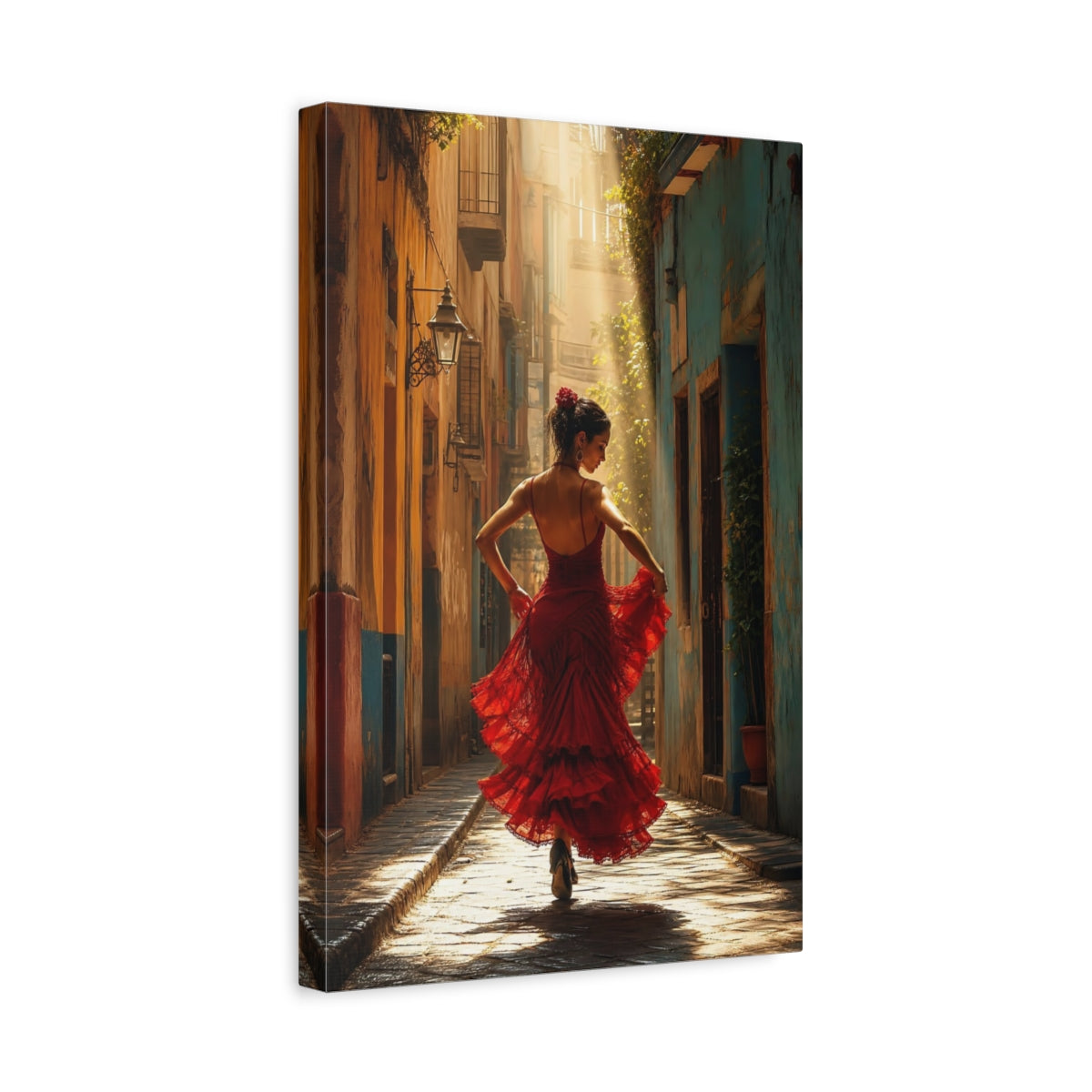 Side Mockup 4. Fairytale Flamenco Dancer Red Dress Dancer shown as canvas print