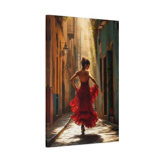 Main Mockup. Fairytale Flamenco Dancer Red Dress Dancer shown as canvas print