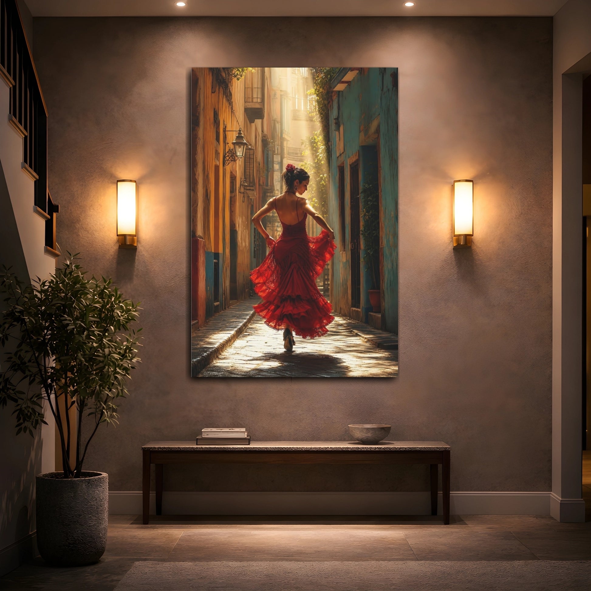Mockup 2. Fairytale Flamenco Dancer Red Dress Dancer shown as canvas print