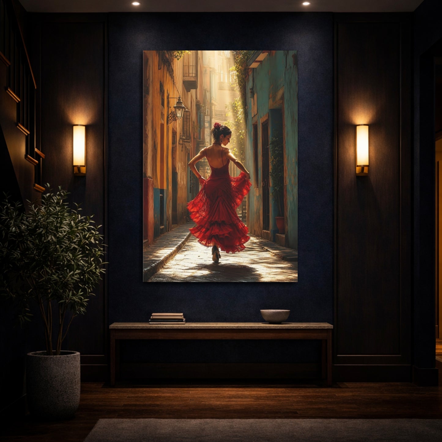 Mockup 4. Fairytale Flamenco Dancer Red Dress Dancer shown as canvas print