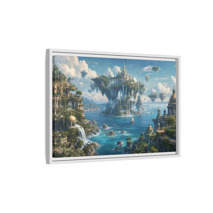 Side Mockup 1. Fairytale Floating City Fantasy Landscape shown as stretched canvas wall art