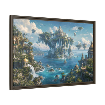 Side Mockup 11. Fairytale Floating City Fantasy Landscape shown as stretched canvas wall art