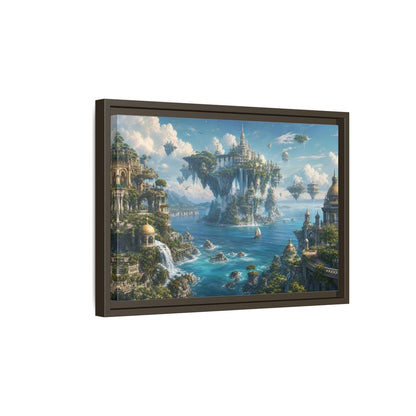 Side Mockup 5. Fairytale Floating City Fantasy Landscape shown as stretched canvas wall art