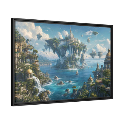 Side Mockup 13. Fairytale Floating City Fantasy Landscape shown as stretched canvas wall art
